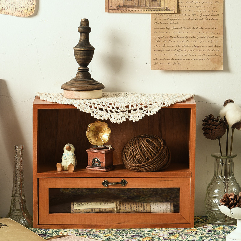 Zakka Do Old Series Storage Box Desktop Decoration 4 Grid Pen Holder A Drawer M-9016 Specification drawing