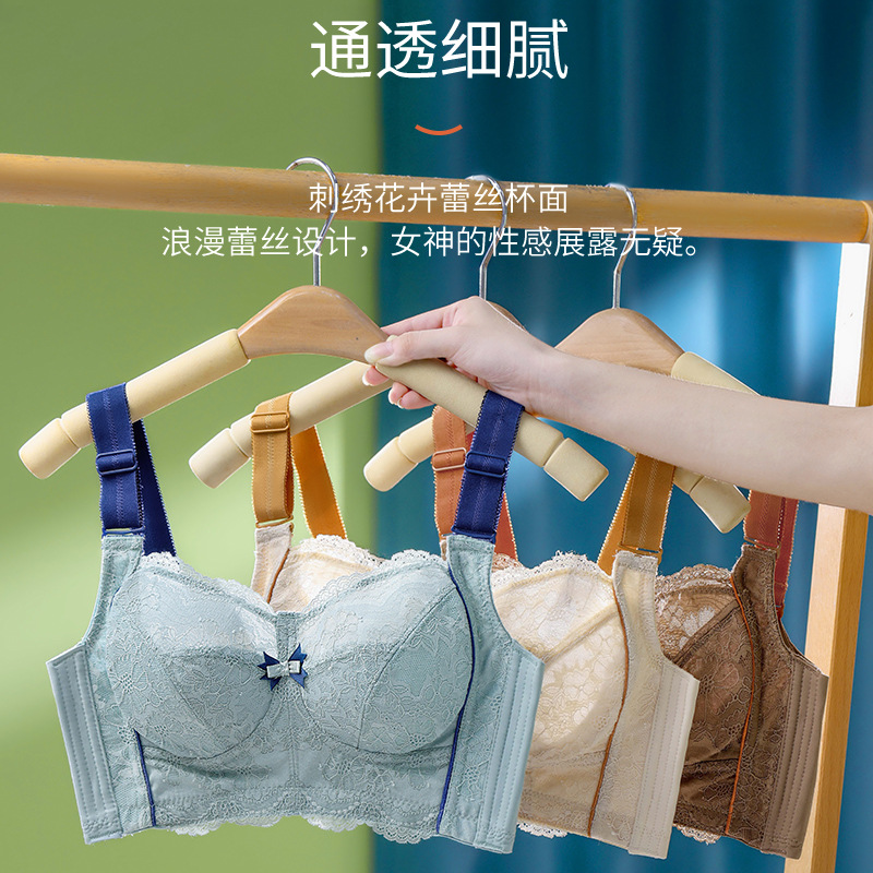 Large-sized full-cup comfortable and breathable pure cotton tight-fitting bra, with a large bust and a small lace side retraction accessory, adjustable type bra details Picture