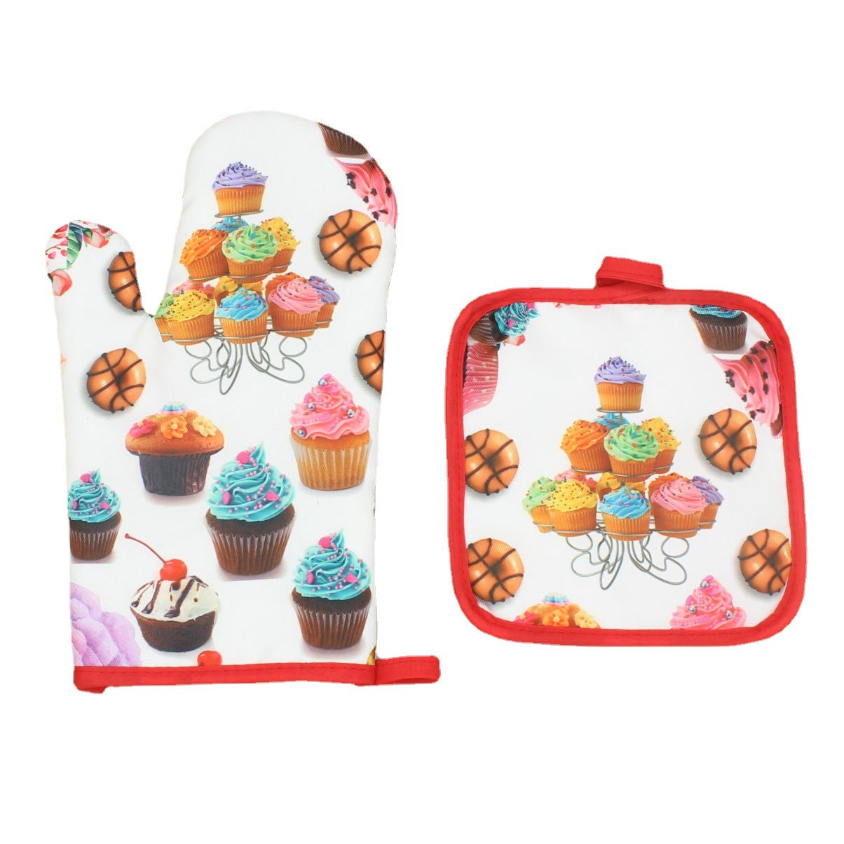 【LOVELY HOME】 Sweet piece digital printing microwave oven gloves mat 2-piece thickened anti-hot microwave oven gloves 2-piece set Item Picture