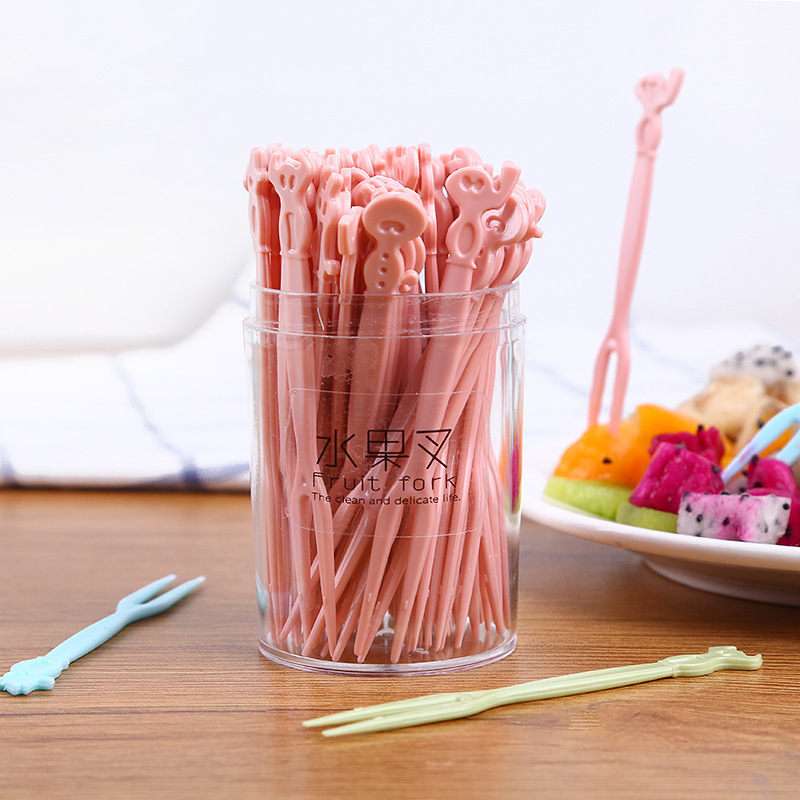 Wholesale of fruit forks, disposable fruit fork sets, plastic fruit sticks, snack forks, dessert forks, fruit forks Specification image