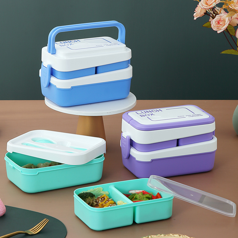 新款卡乐双层学生手提便当盒 方形密封饭盒上班族午餐盒可加热详情图3