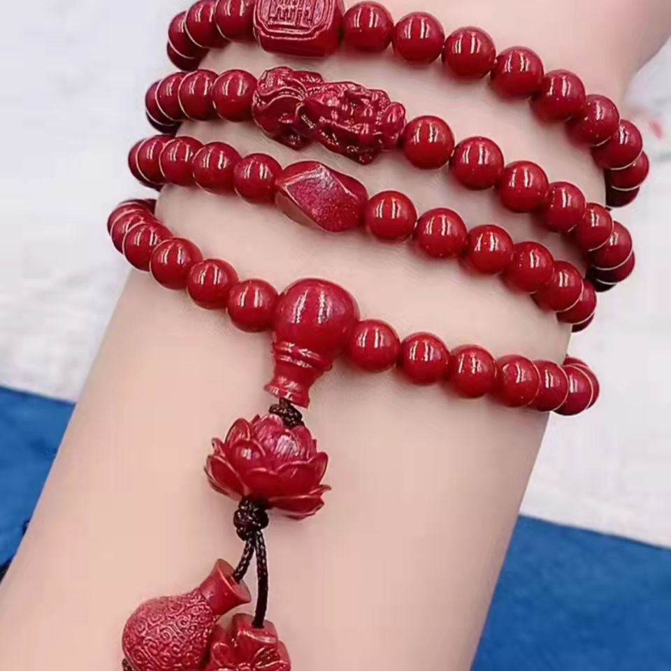 Raw cinnabar bracelet, purple gold sand multi-circle round bead bracelet necklace, cinnabar bracelet, Buddhist prayer beads live-streaming supply