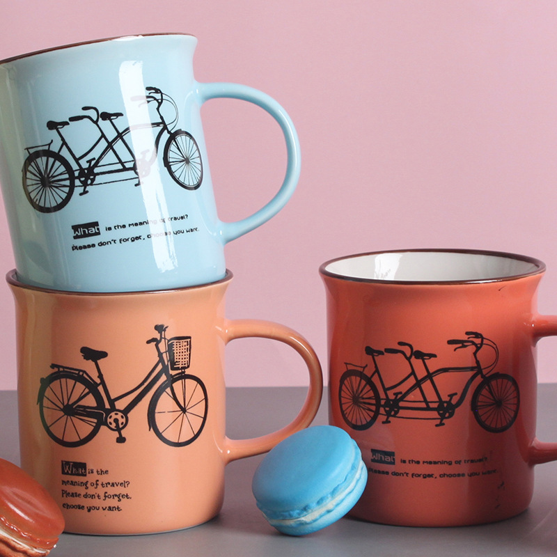 厂家直供陶瓷杯子 创意自行车图案家用水杯 办公咖啡马克杯详情图3