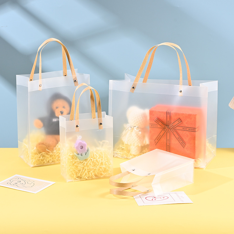 In-stock transparent tote bags, wedding gift bags, PP plastic gift bags, frosted gift bags, advertising and promotional bags Specification image