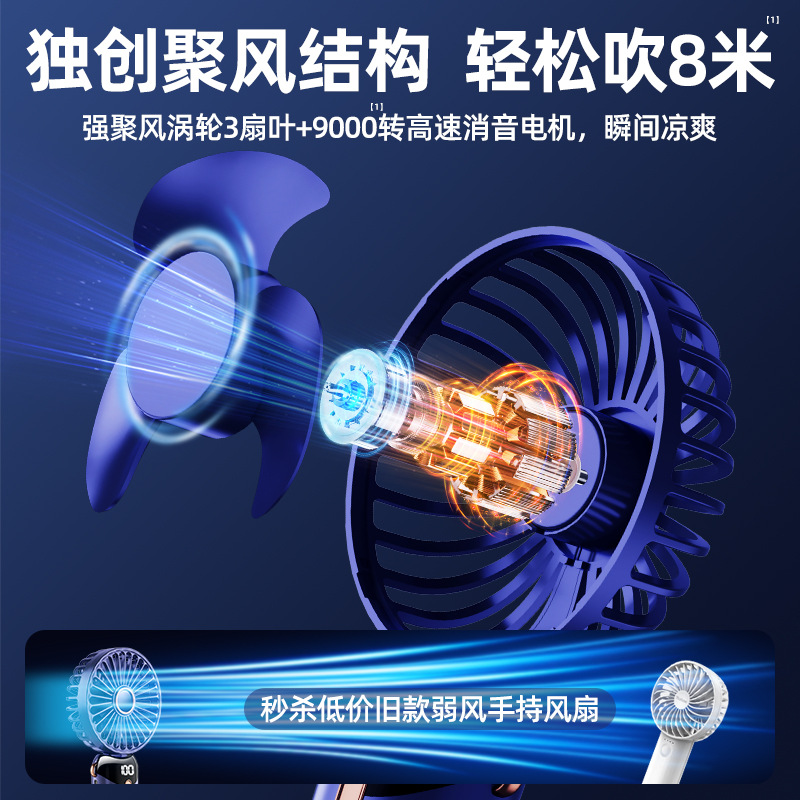 Usb Handheld Fan Portable Silent Stand Folding Small Fan Digital Display Student Dormitory Office Desktop Electric Fan Specification drawing