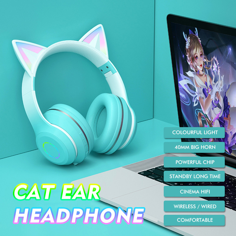 新款头戴式蓝牙耳机ST89M渐变色LED发光萌猫系列猫耳无线蓝牙耳机详情图4