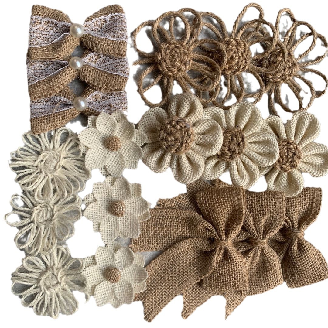 Cross-border best-selling DIY yellow linen flower, handcrafted flower processing items, shoes, hats, twisted ropes, bows, decorative accessories Item Picture