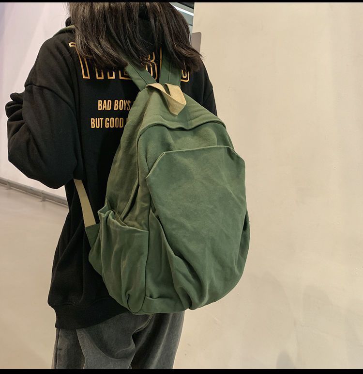小众帆布书包女新款大容量大学生简约初中复古背包双肩包旅行原宿详情2