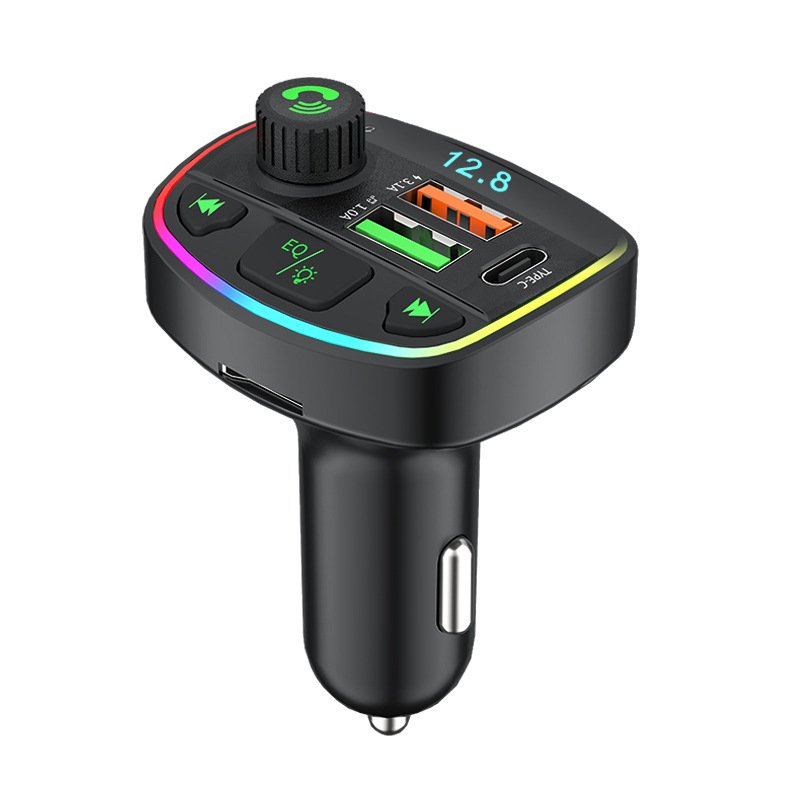 蓝牙车载mp3点烟器音乐播放器汽车收音机快充充电器显示电压蓝5.4