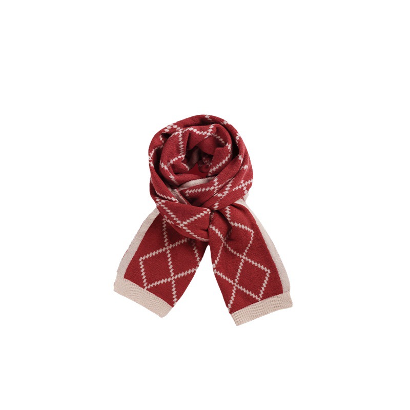 Christmas Red Knitted Scarf For Women Winter New Korean Version Of The New Year Checkered Bib Couple Warm Shawl For Men Item Picture