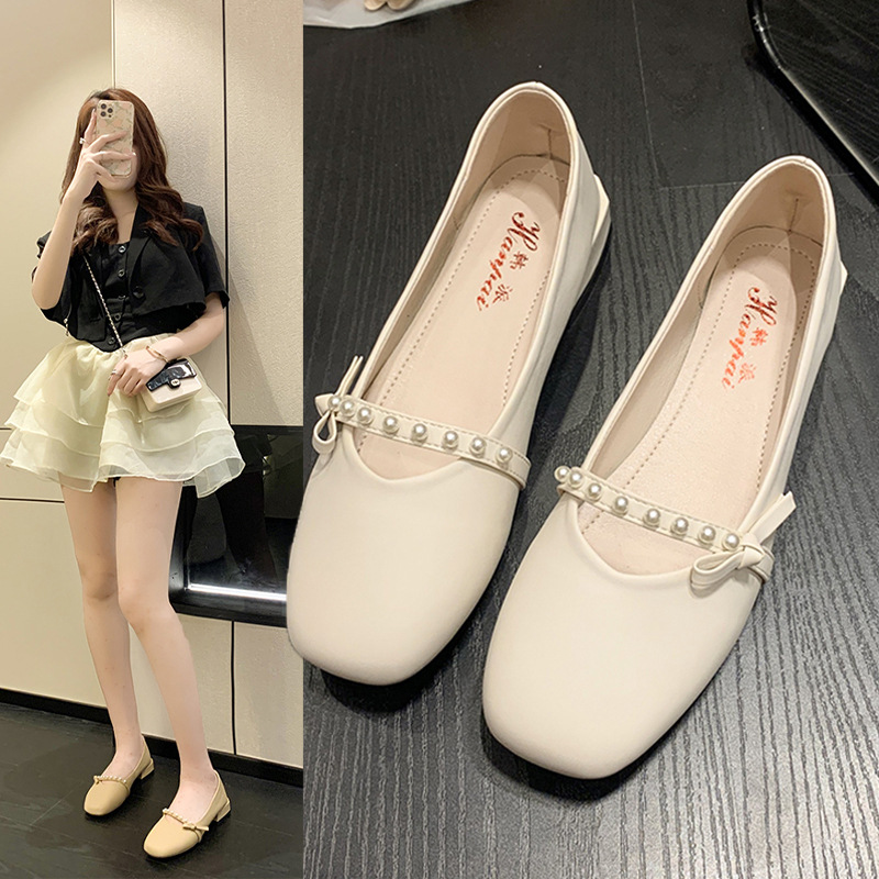 Square bean shoes women 2024 spring new shallow mouth thick with a slip-on two wear shallow mouth women's single shoes casual everything full figure
