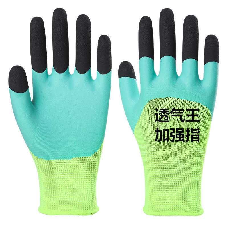 13-needle nylon latex labor protection gloves, impregnated wear-resistant gloves, anti-slip semi-rubber foam gloves for construction site work details Picture