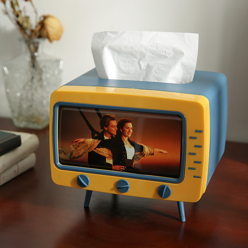 Creative Cartoon Tv Tissue Box Mobile Phone Stand Draw Paper Box Home Living Room Cute Internet Celebrity Office Desktop Specification drawing