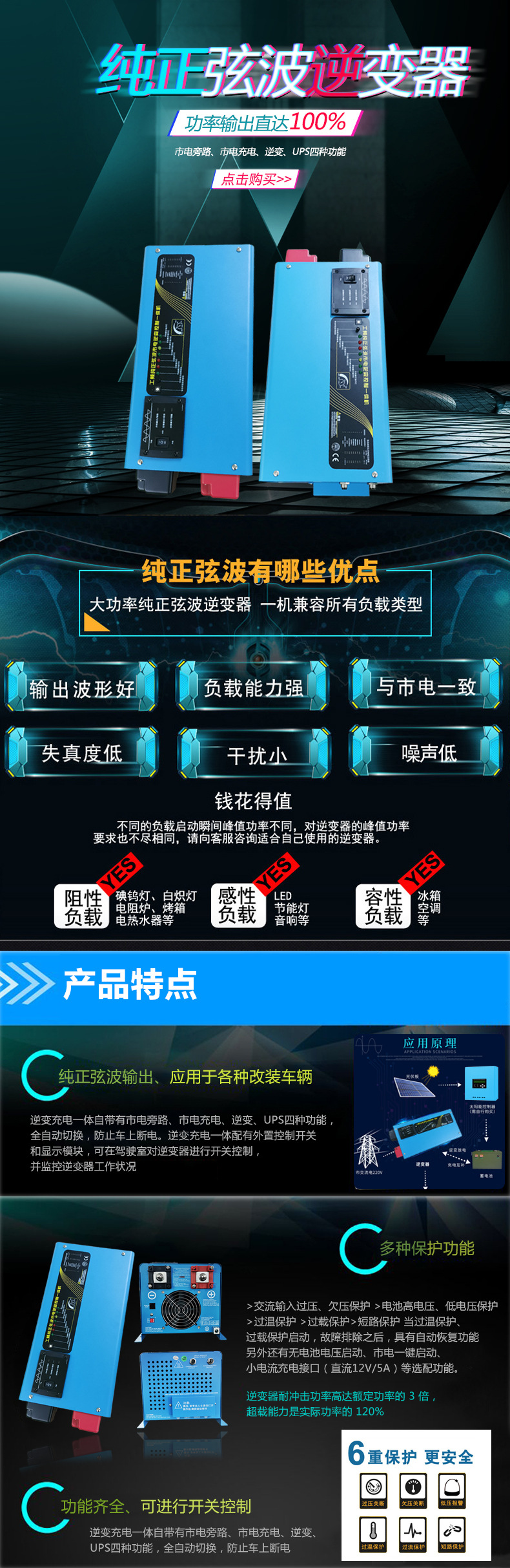 工频正弦波车载逆变器HC3KW12V 24V 48V工厂生产批发现货可定制详情1