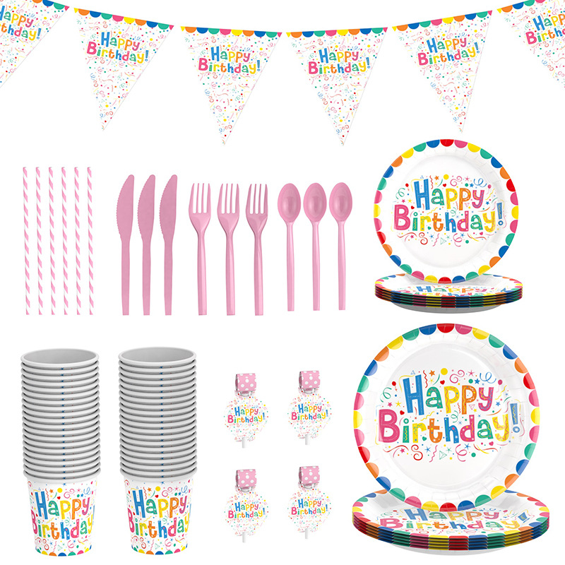 亚马逊跨境一次性彩色生日纸碟餐具儿童节日布置派对蛋糕纸盘用品详情图3