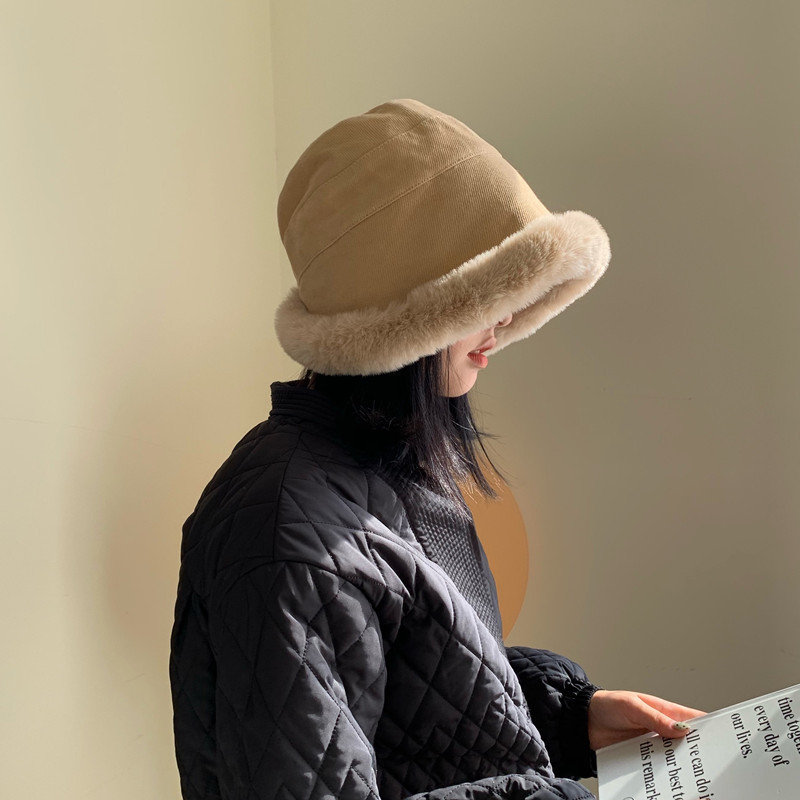 Japanese Plush Fisherman Hat Female Autumn And Winter Korean Version Instagram Tide With Thick Warm Ear Protection Show Face Small Basin details Picture
