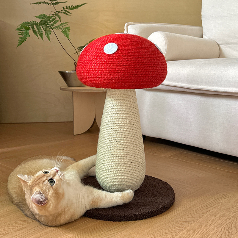 Red Mushroom cat climbing frame grab post, one piece of sisal claw cat climbing post, standing cat grab board, cat tree cat toy