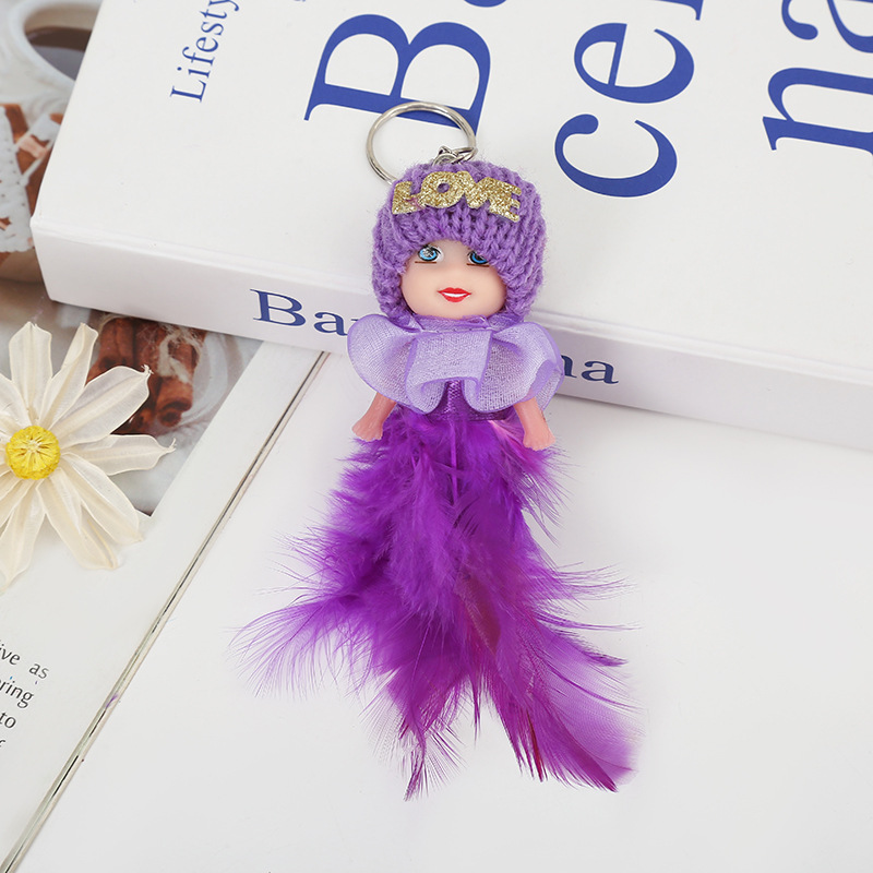 2022 nuevo mini muñeca colgante de plumas cortas muñeca mochila escolar colgante de llaves para niños pequeños regalos de vacaciones al por mayor details Picture