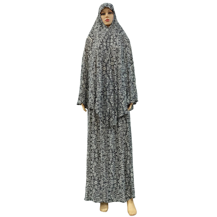 Cross-Border Middle East Hot Selling Ice Silk Scarf Skirt Two-Piece Liturgy Two-Piece Printed Liturgy Gown Specification drawing