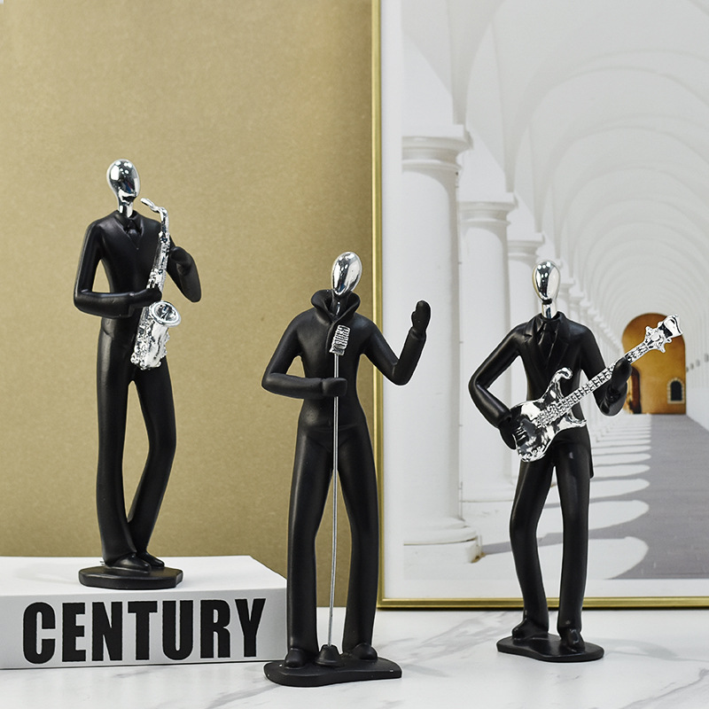 Nordic minimalist singer black character set Home living room entrance hall TV cabinet wine cabinet resin decoration set details Picture