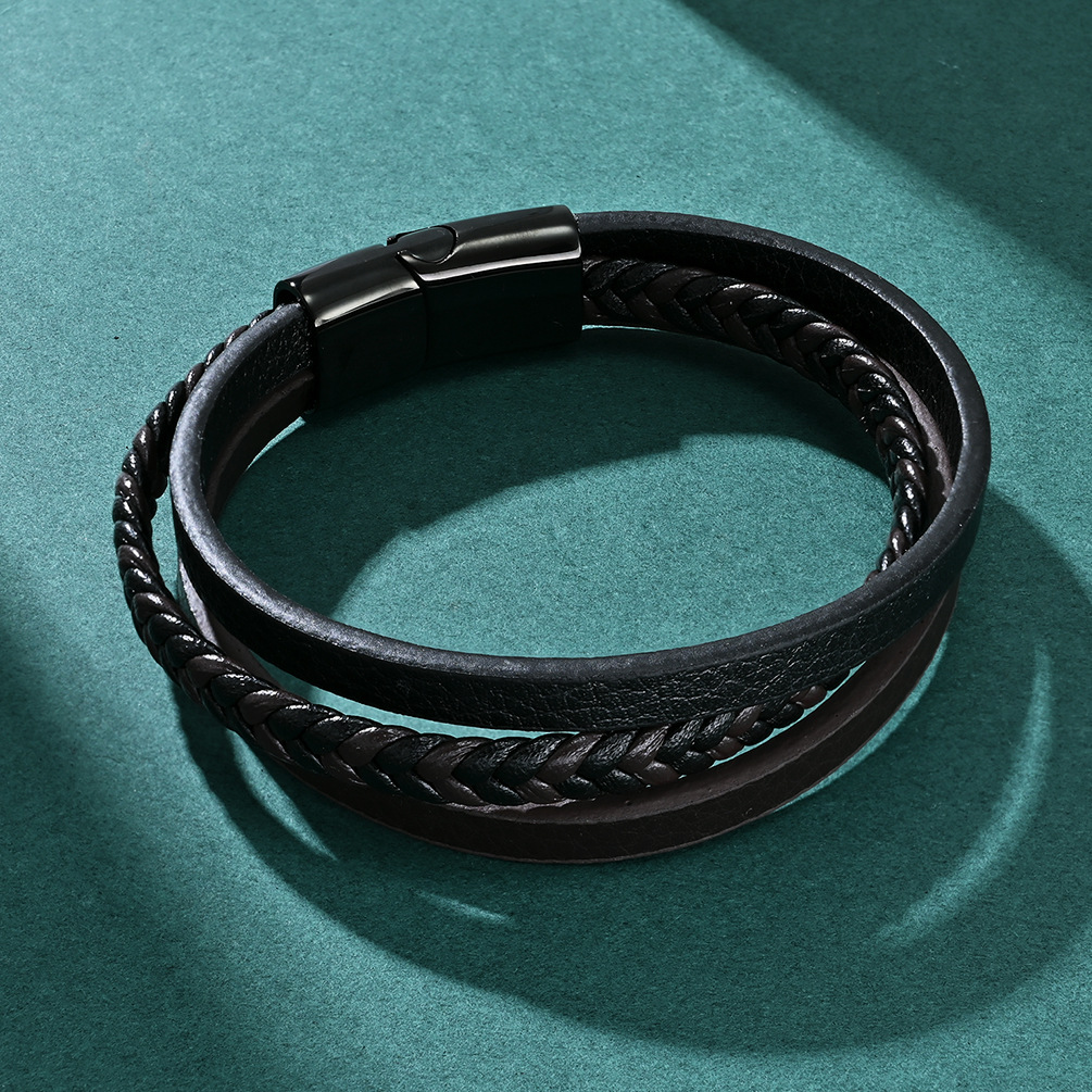 Europe And The United States Hot Titanium Steel Men's Multi-Layer Volcanic Stone Woven Leather Bracelet Creative Tiger Eye Stone Personality Magnetic Buckle Bracelet Specification drawing