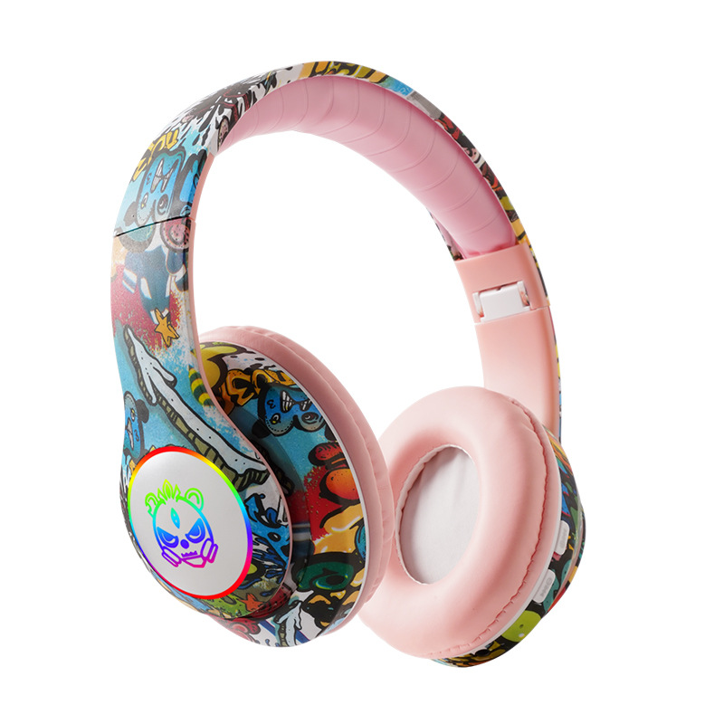 Cross-border nuevos auriculares bluetooth auriculares LED emiten tarjeta de inserción inalámbrica auriculares bluetooth graffiti azul 8686 Specification image