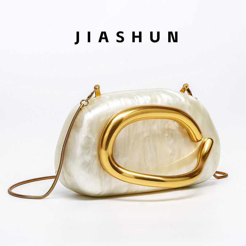 跨境新款复古金属提把亚克力包 婚礼手拿包女士单肩斜挎包晚宴包