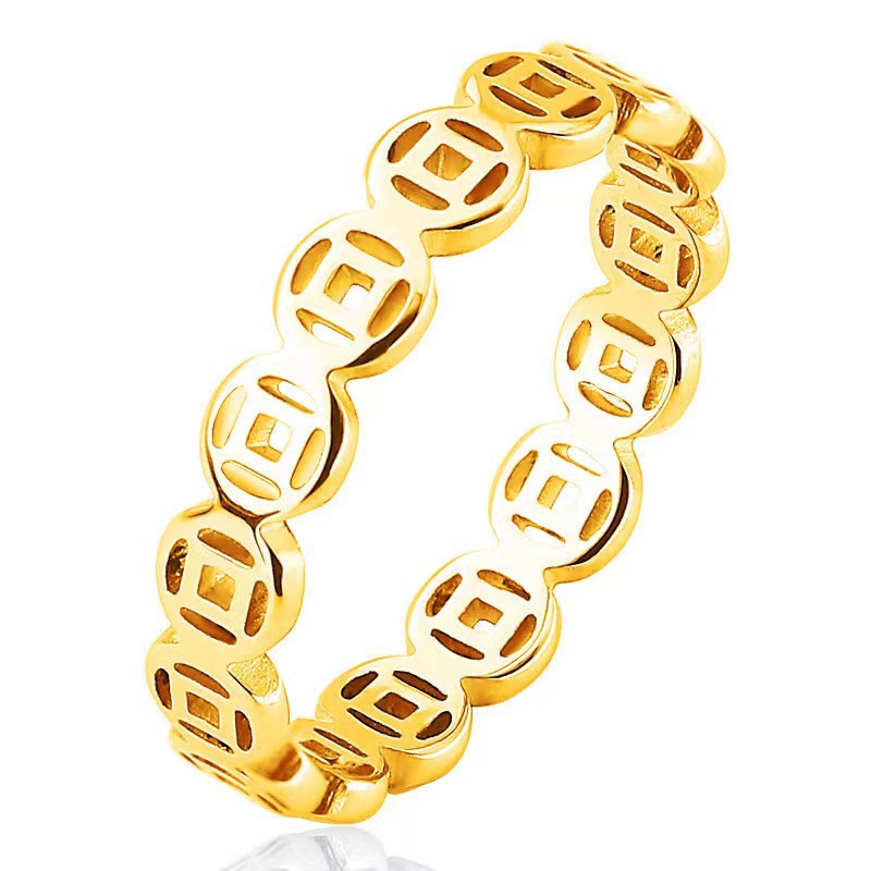Vintage Titanium Steel Copper Ring Stainless Steel Fortune More Wealth Transfer Ring 18K Gold Index Finger Men's And Women's Tail Ring details Picture