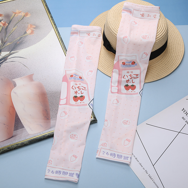ins Hyuna Art Cartoon cute driving sun protection women's sleeves arm guards ice silk sleeves UV-resistant ice gloves details Picture