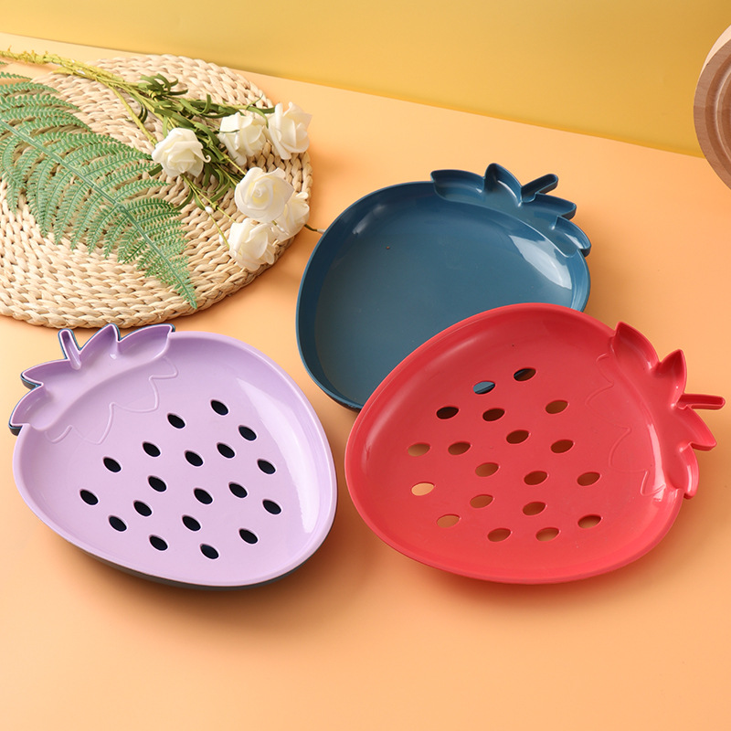 Creative Cute Plastic Fruit Tray Household Living Room Snack Dish Multi-Purpose Double Drain Rack Dessert Cake Dried Fruit Plate details Picture