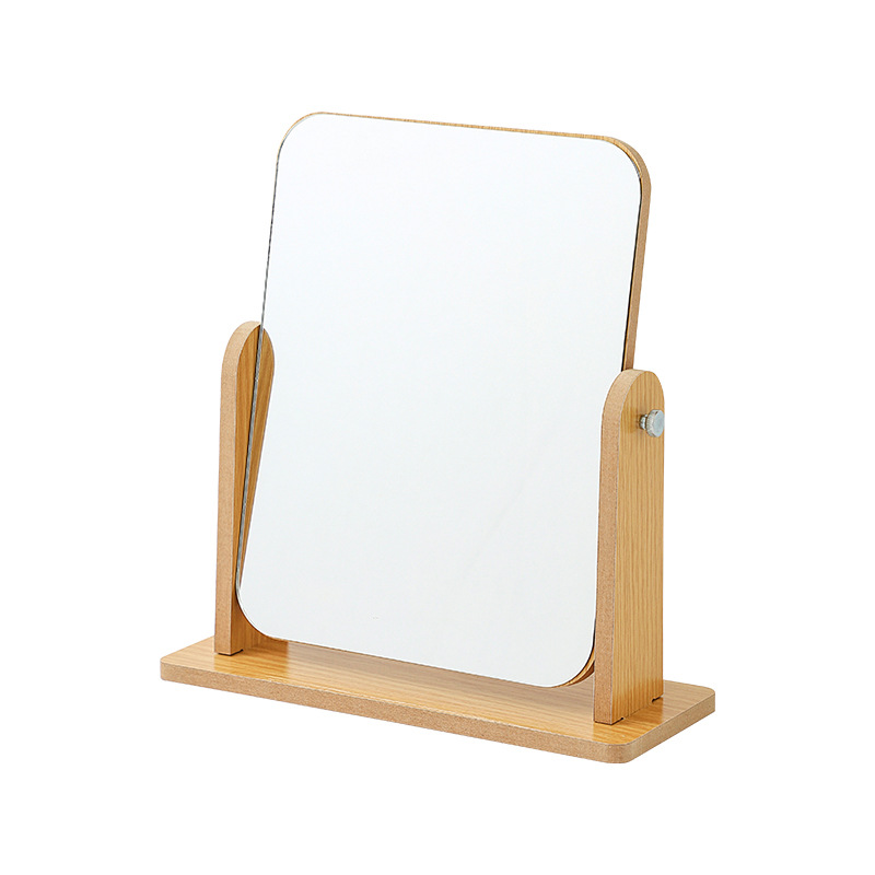2926 Simple wooden makeup mirror, rotating desk makeup mirror, desktop student dormitory folding dressing mirror, portable Item Picture
