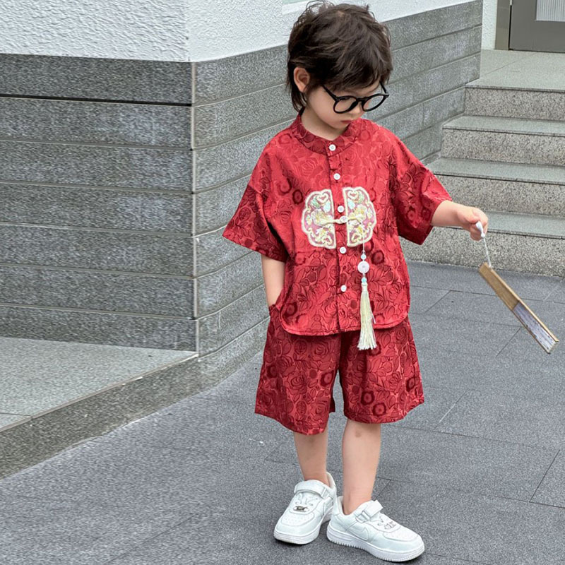 National Trend - New Chinese Style for boys and girls, Chinese-style Hanfu and Tang suits with a retro jacquard style, baby first birthday dress photos Application Scenario