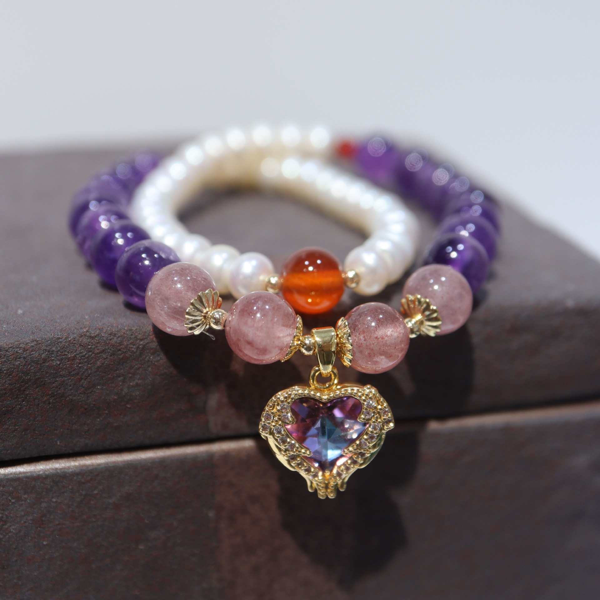 Qiu's Pearl Original Natural 8MM Double-layer double-pieced amethyst bracelet, direct supply from the Ocean Heart factory