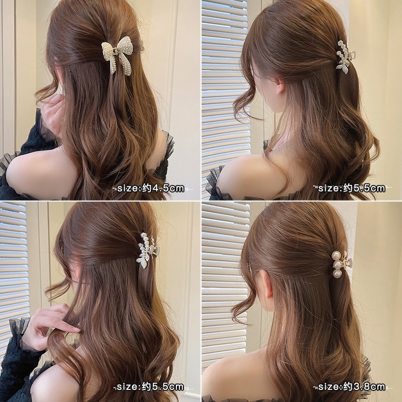Pearl Butterfly Fringe Trumpet Grab Clip Metal Hair Clip Headdress Summer Back Head Fairy Shark Clip Clip Woman