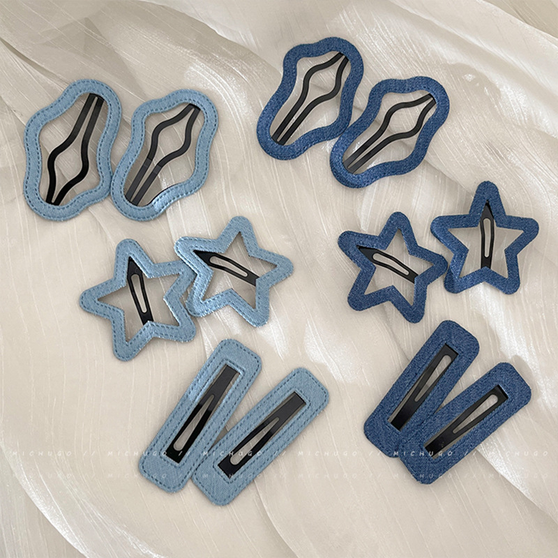 Denim blue star cloud hair clip, women's side wavy bangs clip, bb clip at the back of the head, simple and elegant hair clip headwear Specification image