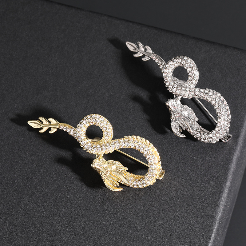 Diamond-Set European And American Vintage Brooch Animal Pin Corsage Cross Border Personality Fashion Snake Dragon Alloy Jewelry Accessories