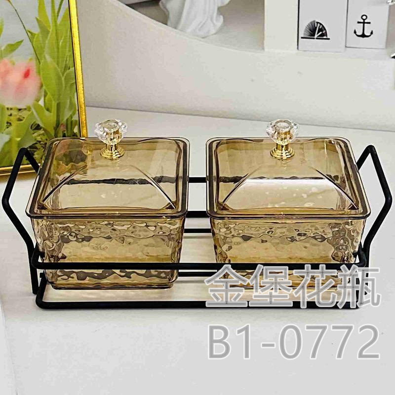 Glass fruit plate Home living room snack platter snack placement candy plate bar bath foot club dressing box Golden Castle vase full figure