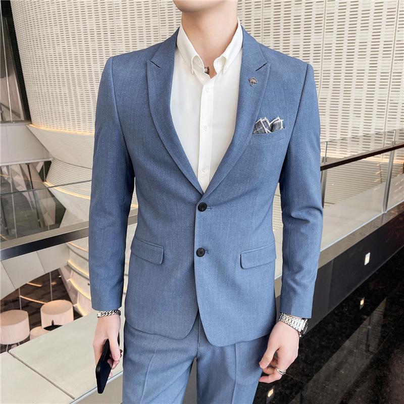 Men's two-piece Korean-style suit, two-button suit, autumn business casual suit set, groom's wedding dress details Picture