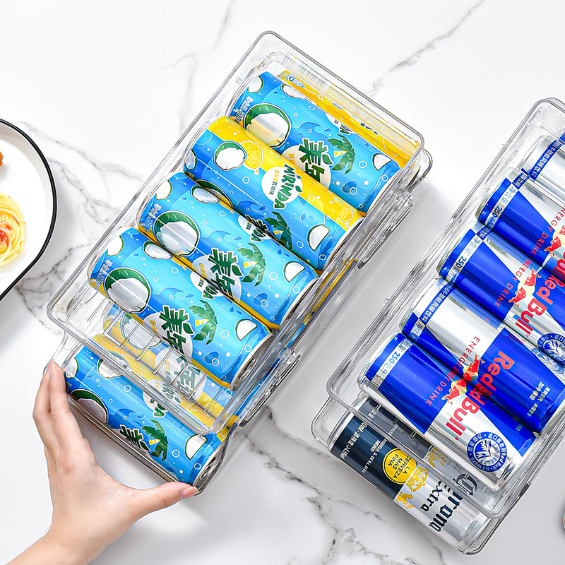 Creative Refrigerator Beverage Storage Rack Double-Layer Rolling Foldable Can Storage Box Kitchen Desktop Beverage Rack details Picture