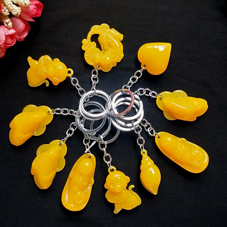 Imitation wax carved key pendant creative key chain temple fair hot