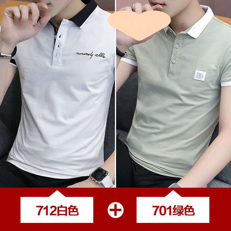 New summer 2025 cotton men's short-sleeved Korean-style trendy lapel T-shirt men's half-sleeved top details Picture