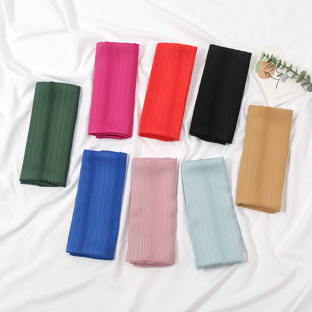 New Pure Color Simple Striped Satin Chiffon Scarf Women Fashion Malay-Indonesia Monochrome Chiffon Gauze Yw188 details Picture