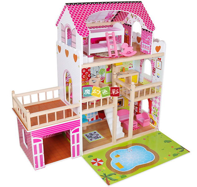 Children's big villa doll house toys wooden play house toy house children dream of happy city simulation play house Specification drawing