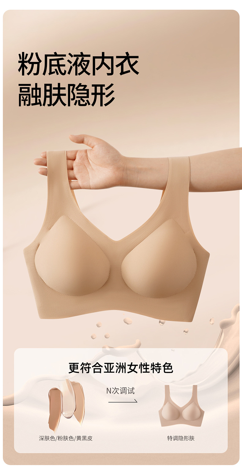 粉底液无痕隐形内衣女固定杯无钢圈大胸显小聚拢美背文胸白T不透详情3