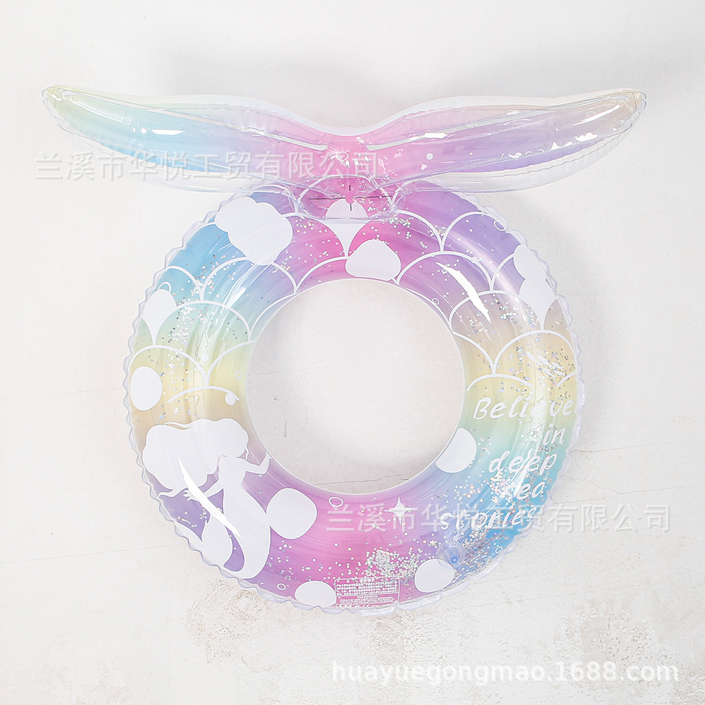 Off-The-Stock Children's Glitter Mermaid Swimming Ring Adult Photo Clear Inflatable Swimming Ring Pvc Gradient Color Underarm Ring Item Picture