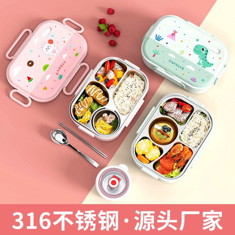 316 stainless steel insulated lunch box, cartoon for primary school students, food-grade children's comparter-type lunch box, available for order