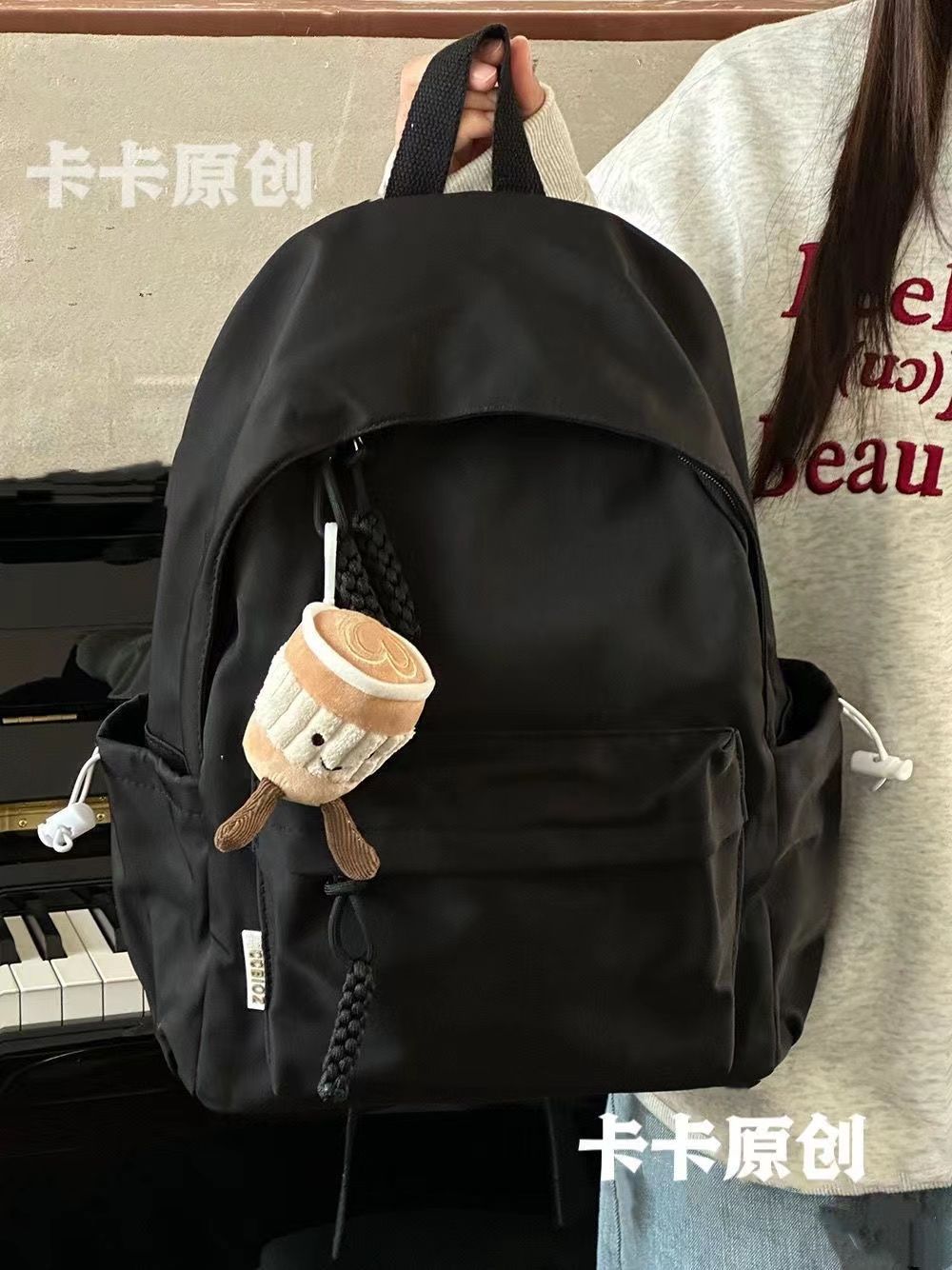 Japanese-style ins campus casual solid-color schoolbag, simple and versatile, lightweight backpack, high school and college student backpack, beige pic 8