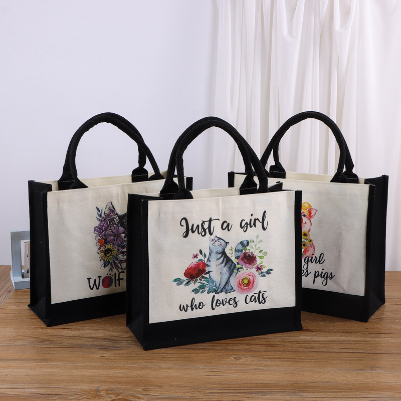 Amazon's best-selling pink piglet canvas patchwork bag custom horizontal large-capacity canvas three-dimensional laminated shopping bag full figure
