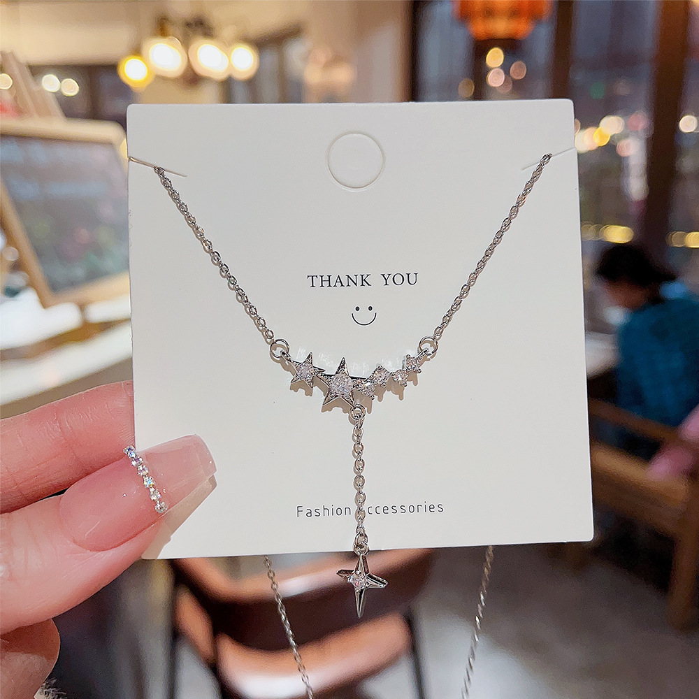 Personality Design Full Star Necklace Small Luxury Temperament Micro Inset Zircon Pendant Female Senior Sense Clavicle Chain Wholesale