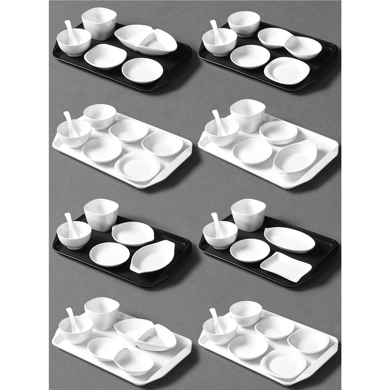 Melamine tableware plates, white imitation porcelain plastic plates, company cafeteria self-service fast food restaurant special small dish bowls and plates set